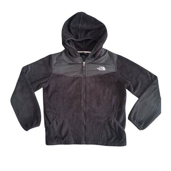 The North Face Girls Black Sherpa Fleece Hooded Zip Up Jacket Warm Size 14/16 - Picture 1 of 6